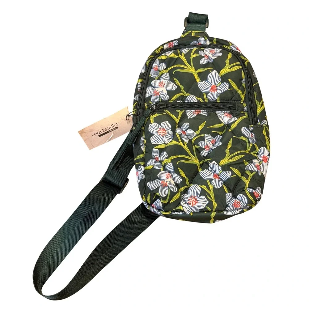 Vera Bradley Essential Sling Backpack Charlotte Stem Floral Green Ultralight NEW